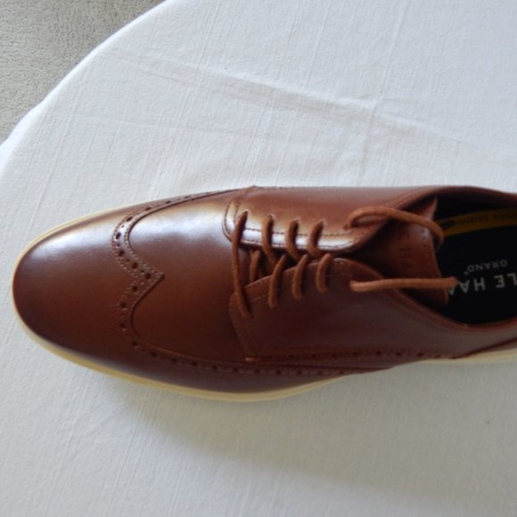 NEW Men's Cole Haan Grand Plus Wingtip Dress Oxford British Tan C36939 Shoes - Picture 5 of 7